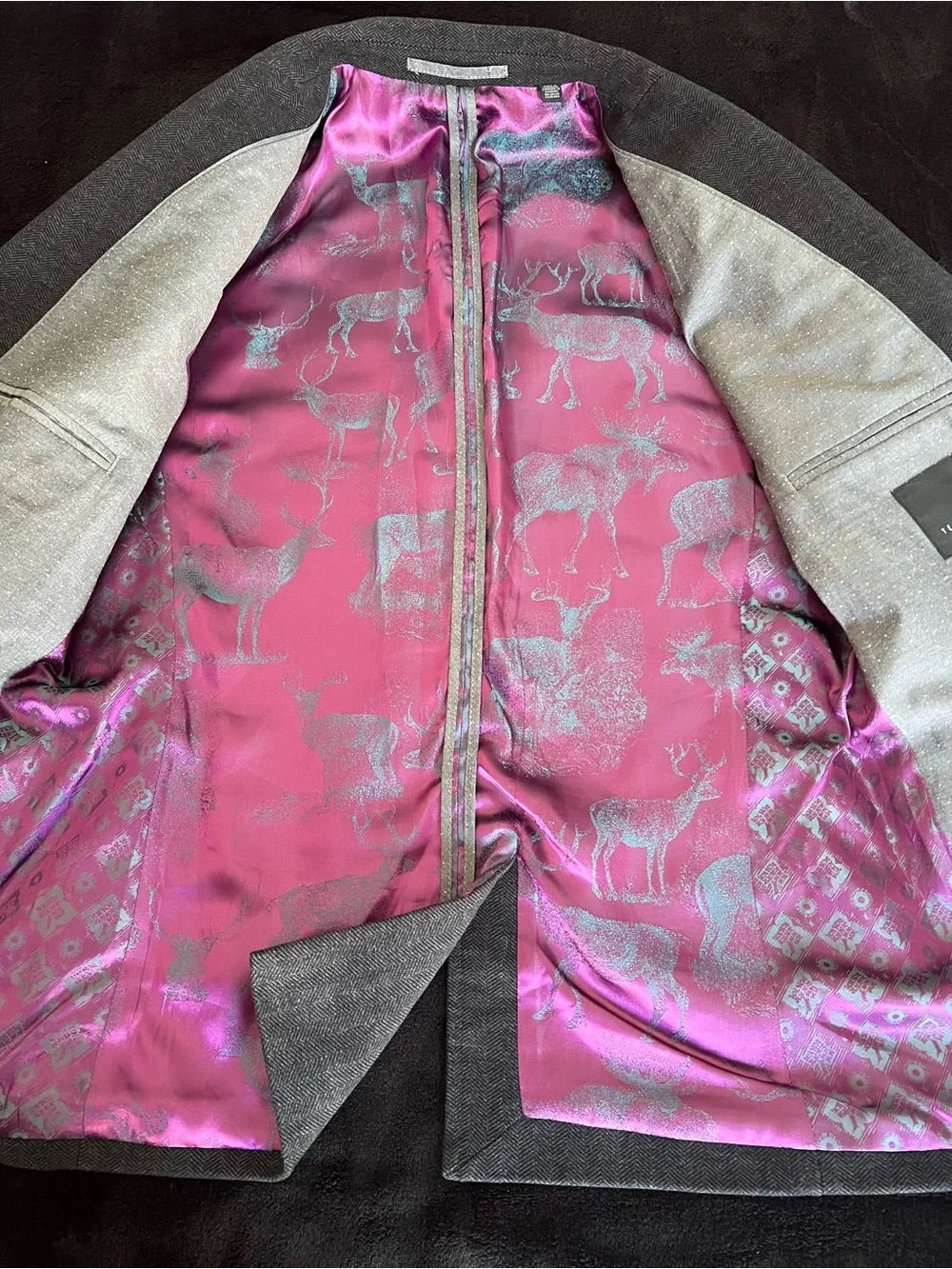 Ted Baker Gray Sport Coat with Brown Shoulder Accents and Pink Lining